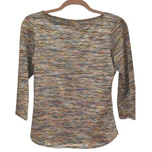 G Wheels Multicolor Chevron Wave Knit Y2K Top Metallic 3/4 Sleeve Boat Neck Sz S